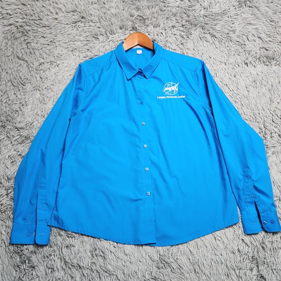 Port Authority Tops - NASA Shirt Womens XL Langley Research Center Button Down Up Blue Embroidered USA